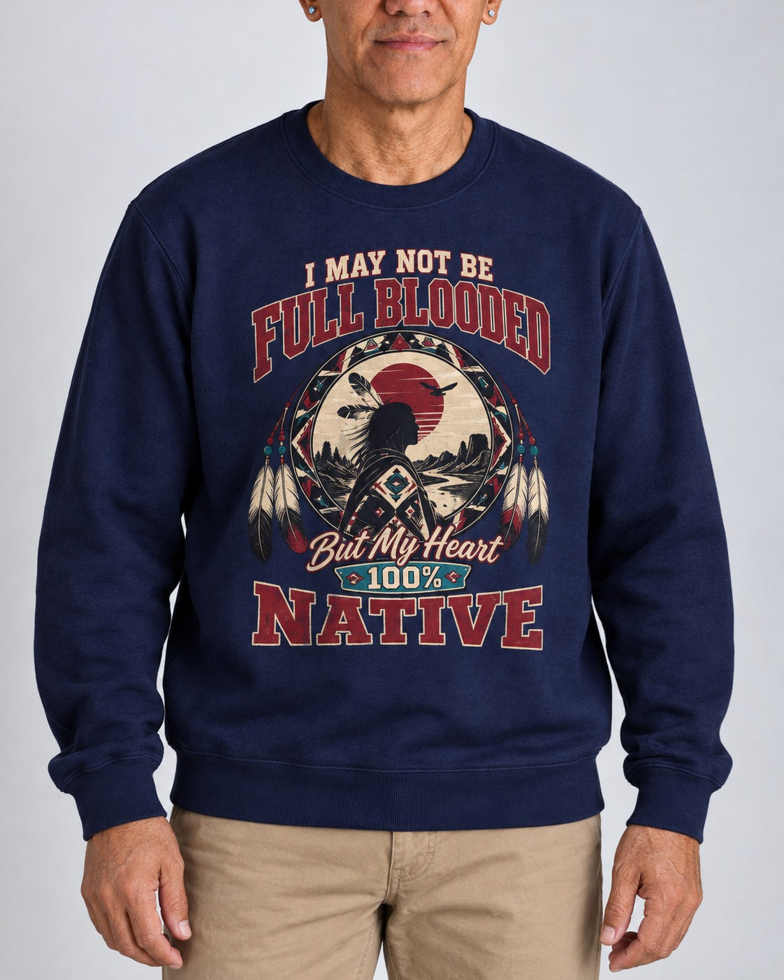 Oyari — Native Heart — Heritage Sweatshirt — worn by man, front view